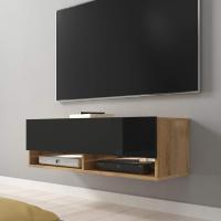 Mueble TV Suspendido/Mesa TV/Mueble para Salón (100 cm, sin LED, Roble Dorado/Negro Brillante) - details 1