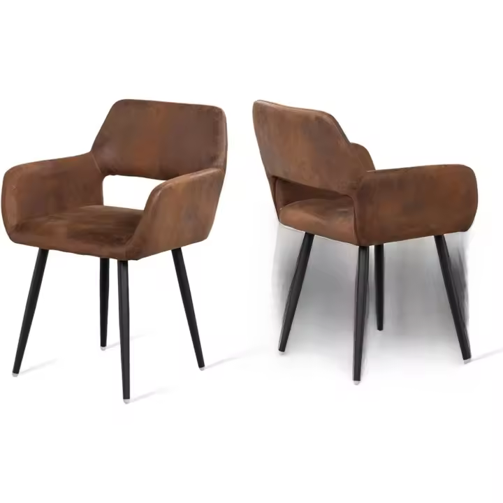 2 Sillas Comedor Vintage Retro Sillón Tapizado en Gamuza con Reposabrazos Patas Metálicas para Cocina Salón - 1