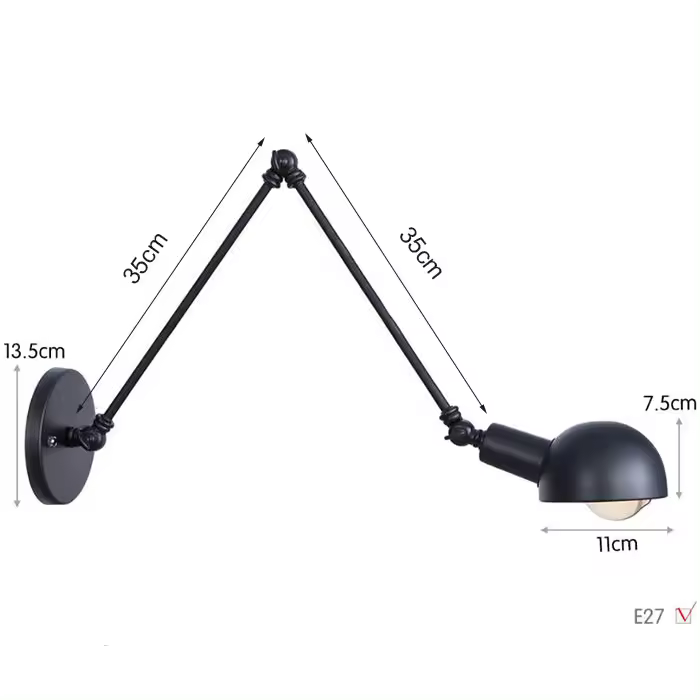 Lámpara de pared de Robot oscilante de doble brazo largo, candelabro de Metal Industrial Vintage, estilo Retro, L20/L30/l40 cm, negro, iluminación del hogar - 1