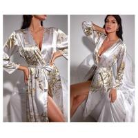 Elegante Camisón de Seda de Imitación para Mujer Vestido de Noche de Manga Media con Lazos - details 1