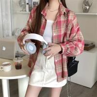 Camisa de franela negra para mujer, camisa a cuadros de tartán abotonada con cuello de manga larga, chaqueta informal para adolescentes y niñas, traje diario - details 12