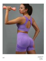 Conjunto de 2 uds de Yoga para mujer, sujetador con espalda hueca + pantalones cortos deportivos para levantamiento de cadera, conjunto de gimnasio sin costuras, ropa deportiva, chándal - details 16