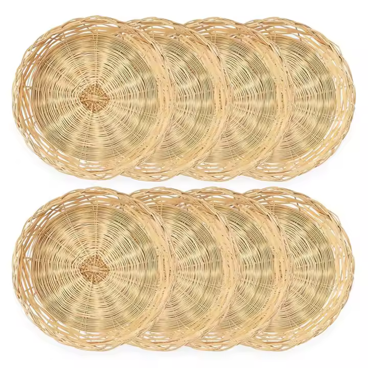 Soportes de papel de bambú reutilizables para platos de cena, cestas de papel de mimbre tejidas a mano, 10 pulgadas, 8 paquetes - 1