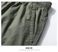 Pantalones de trabajo sueltos estampados con bolsillo con cremallera informal de algodón puro de color sólido grande para hombre - details 0