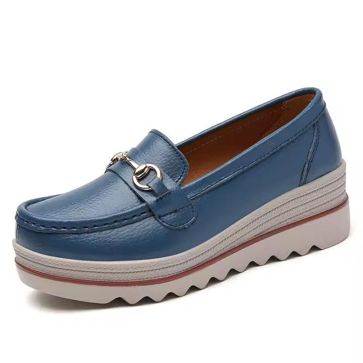 Mocasines de cuero con plataforma para mujer Zapatos sin cordones Zapatos para caminar antideslizantes y transpirables - 1