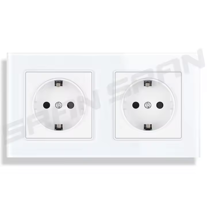 Doble Enchufe Estándar Europeo SRAN Panela de Vidrio Templado Montado en la Pared Voltaje de 250V - 1