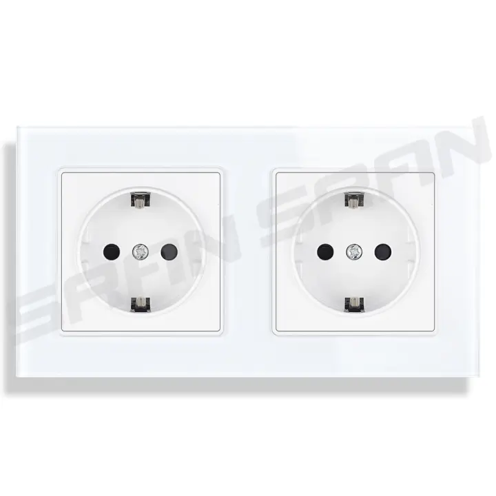 Doble Enchufe Estándar Europeo SRAN Panela de Vidrio Templado Montado en la Pared Voltaje de 250V - 1