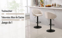 Taburetes Altos de Cocina Juego de 1, Taburete Cocina con Respaldo y Reposapiés, Taburete de Bar de Lino Transpirable, Altura Regulable, Giratorios, Beige - details 0