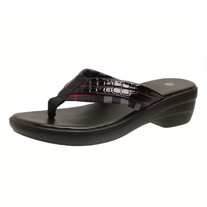 Women Snakeskin Print Toe Post Sandals Color Solid Slip On Platform Shoes Casual & Beach Summer Shoes - 1