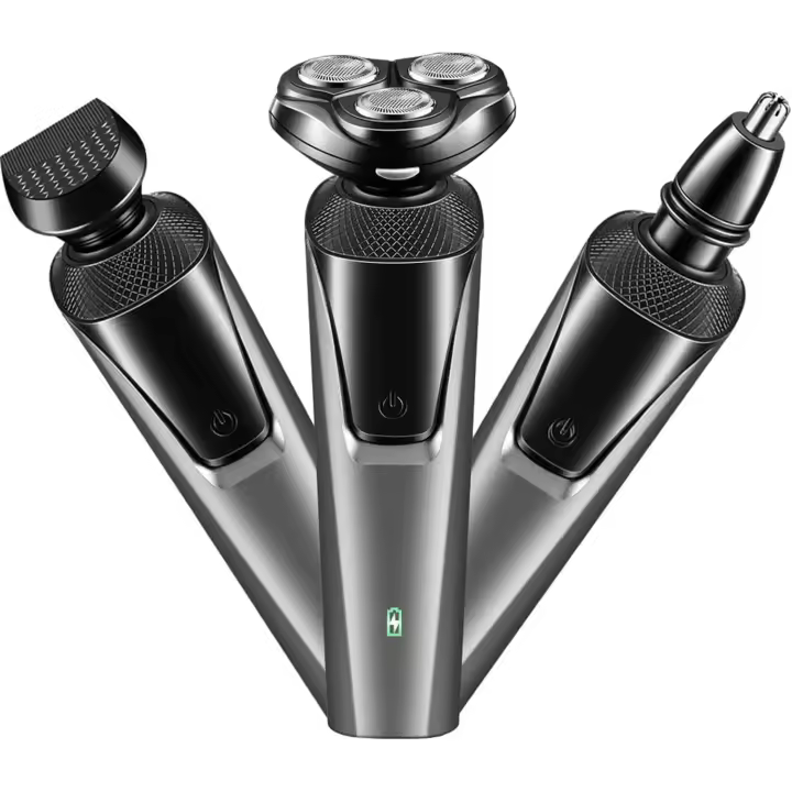 Afeitadoras eléctricas para hombre, recortadora de barba, afeitadoras eléctricas 3 en 1 para hombre, afeitadora de cabeza facial giratoria para hombres con recortadora de patillas, recortadora de nariz, afeitadoras rotativas impermeables en seco y húmedo, - 1