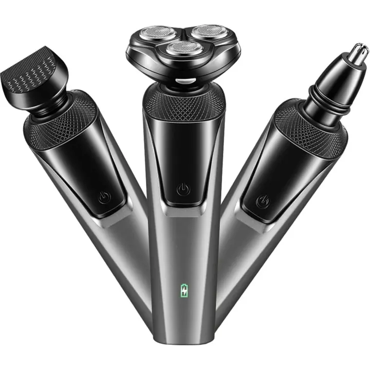 Afeitadoras eléctricas para hombre, recortadora de barba, afeitadoras eléctricas 3 en 1 para hombre, afeitadora de cabeza facial giratoria para hombres con recortadora de patillas, recortadora de nariz, afeitadoras rotativas impermeables en seco y húmedo, - 1
