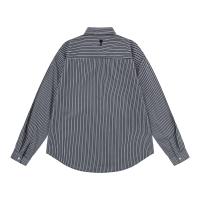 AMI Camisa de pareja con cuello en V a rayas con letras de corazón pequeño de moda, abrigo informal simple de manga larga para hombres y mujeres - details 1