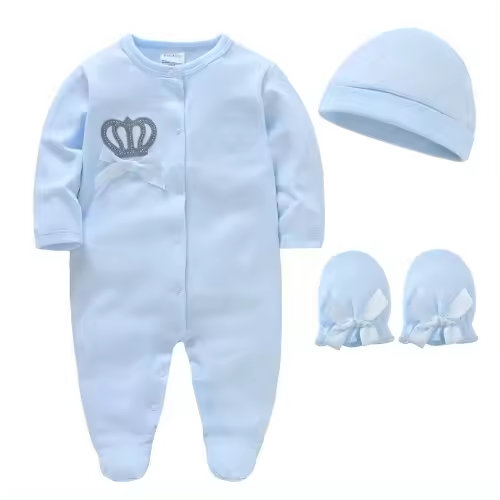 Conjunto de ropa para bebé de 4 piezas, recién nacido, niños, camisa + gorro + guantes, niñas, pelele rosa, algodón suave, ropa infantil para 0-9 meses, unisex - 1