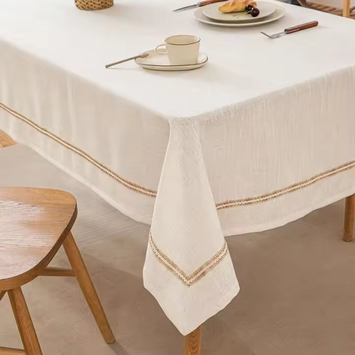 Inyahome - Manteles de algodón blanco de alta calidad, manteles de lino suave para fiestas, cafetería y cocina, elegante Navidad - 1