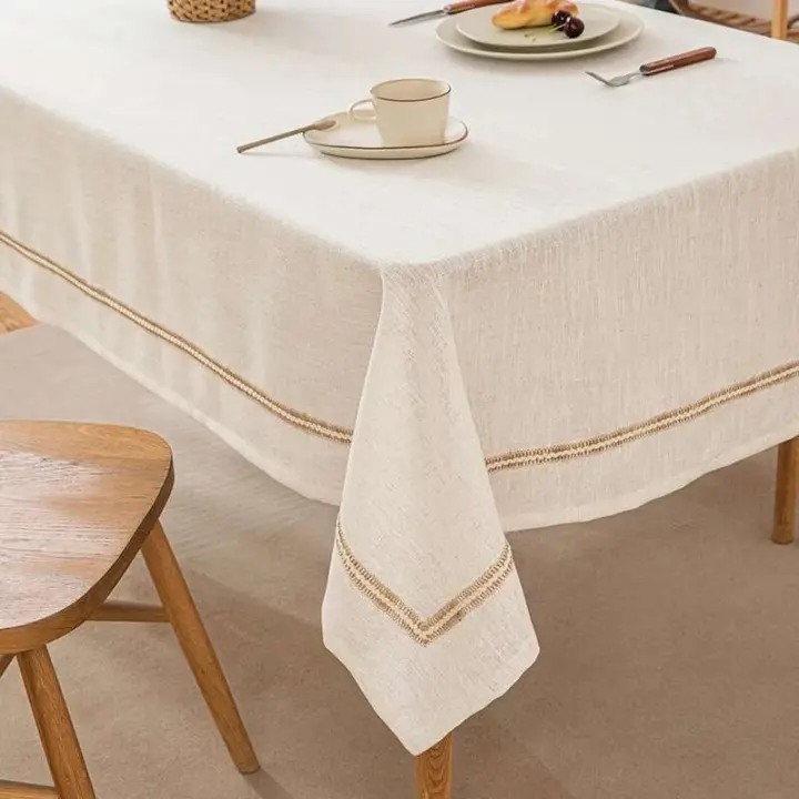 Inyahome - Manteles de algodón blanco de alta calidad, manteles de lino suave para fiestas, cafetería y cocina, elegante Navidad - 1