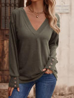 Camiseta holgada de manga larga con cuello en V para mujer, Tops blancos informales, jersey de oficina, otoño e invierno, nuevo - details 20