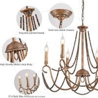Vintage Lámpara de Araña de Metal Iluminación Estilo Vela Colgante Luz Alta Ajustable Cadena de Metal para Granja Comedor Cocina Isla Vestíbulo Negro 6 Luces - details 29