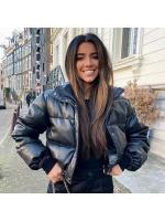 Chaqueta de cuero con cuello levantado para mujer, ropa de algodón de cuero, ropa de pan corta cálida, otoño e invierno, nuevo - details 1
