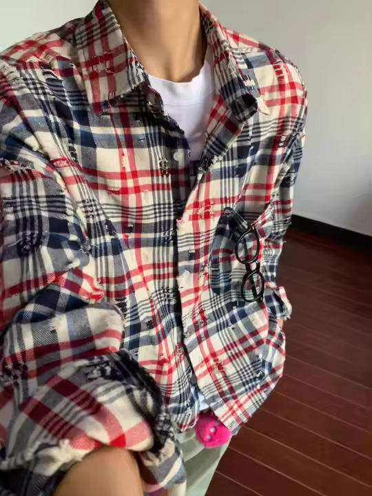 Camisa a Cuadros Retro de Estilo Americano Algodón Cómodo para Hombres y Mujeres - 1