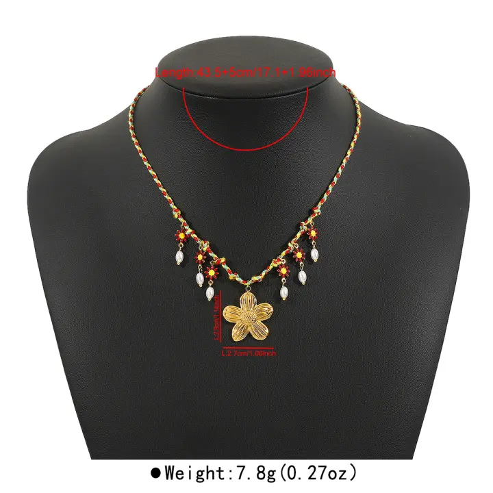Moda Verano Playa Viento Chapado en Oro de 14 Quilates Flor de Acero Inoxidable Espina de Pescado Collar Tejido - 1