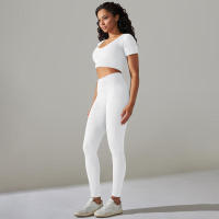 Conjunto de Yoga sin Costuras Leggings de Cintura Alta Top de Manga Corta Top Corto - details 19