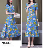 Nueva moda Casual 2024 vestidos elegantes de verano para mujeres cuello redondo estampado Vintage Vestido de manga corta ropa suelta de mujer - details 25