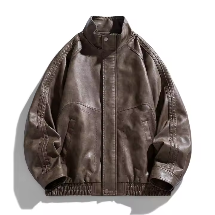 Abrigo a prueba de viento con solapa Retro a la moda para hombre, nueva chaqueta de cuero sólido holgada sencilla, Tops informales cómodos y versátiles para otoño e invierno - 1