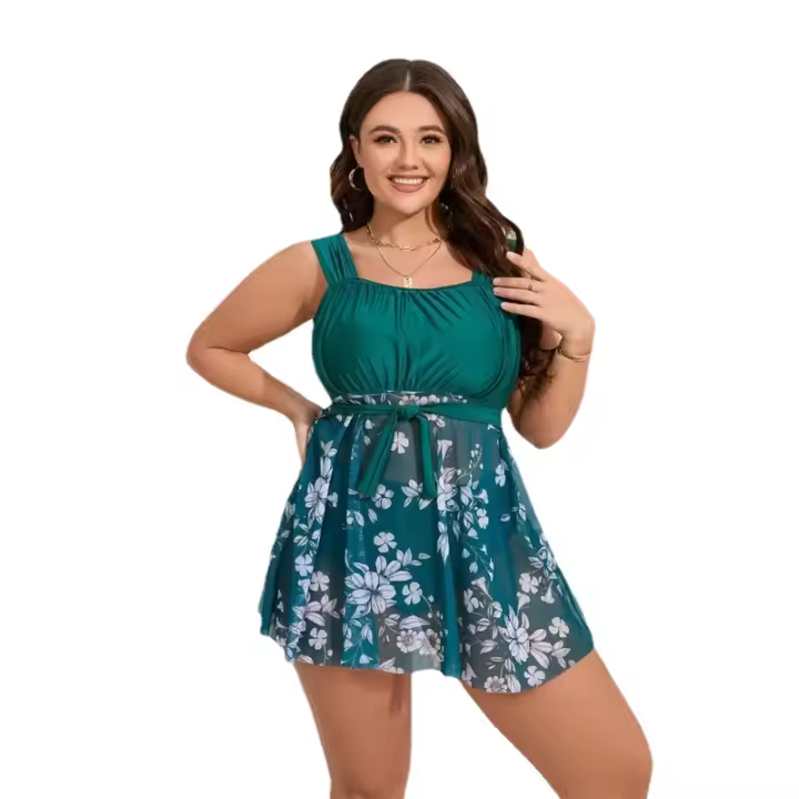 Traje de baño de malla para mujer, patchwork, talla grande, separado en V - 1