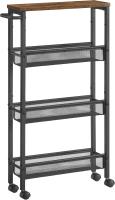 Carro de 4 Niveles, Carro Estrecho de Cocina con Ruedas, con Asa, para Espacio Reducido, 22 x 45,4 x 77 cm, para Cocina, Baño, Salón, Estudio, Marrón Rústico y Negro LRC033B01 - details 6