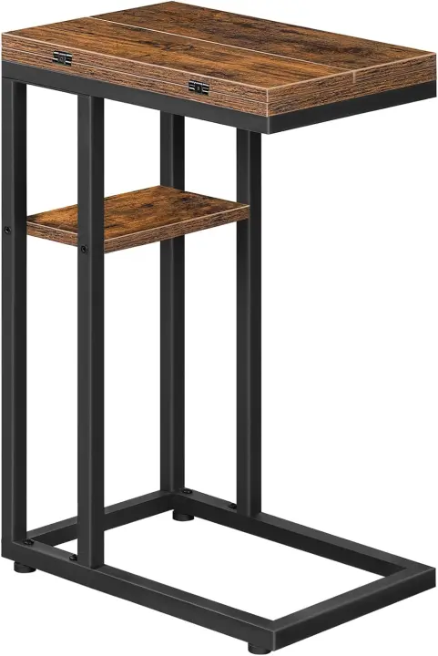 Mesa Auxiliar de Sofá en Forma de C Plegable, Mesa Pequeña de Centro de Estilo Industrial, Mesa de Café con Estante de Almacenamiento, Marrón Vintage EBF29SF01 - 1