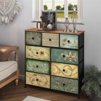 Mueble de Almacenamiento Cómodo con 9 Cajones Diseño Industrial de Metal con Superficie de Madera y Cajones de Tela para Sala de Estar, Habitación Infantil, Pasillo Estilo Rústico - details 2