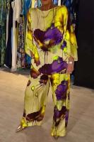 Conjunto de Satén con Estampado de Gradiente Alta Cintura, Pantalones Sueltos, Camisas de Manga Larga Moda Callejera de Otoño 2024 para Mujeres - details 1