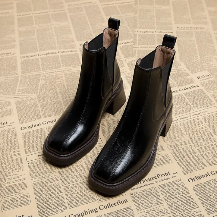 Nuevas botas cortas premium de tacón grueso estilo Chelsea - 1