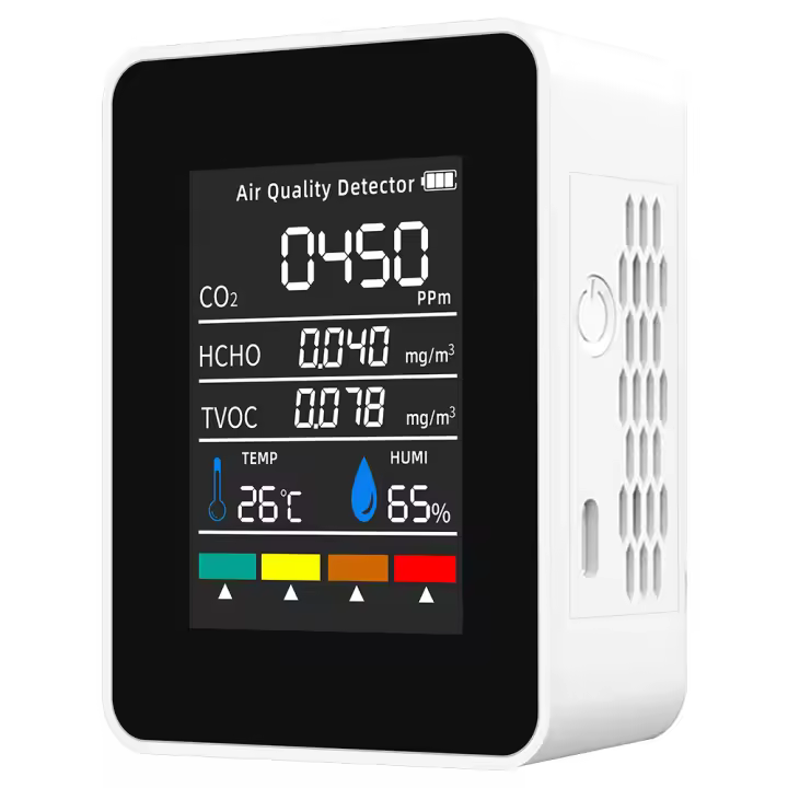 Detector de aire CO2 5 en 1 TVOC HCHO, instrumento de análisis de humedad y temperatura, Monitor portátil de calidad de dióxido de carbono - 1