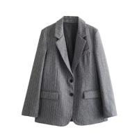 Blazer de Rayas con Bolsillos para Mujer Moda de Cashmere de Un Solo Botón - details 1