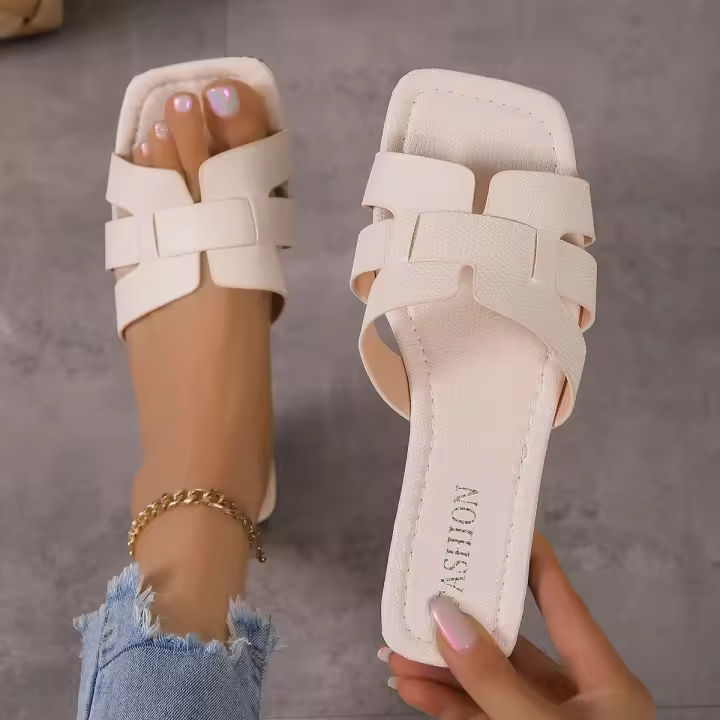 Sandalias planas informales de moda para mujer, ropa versátil para exteriores, zapatillas planas para usar afuera - 1