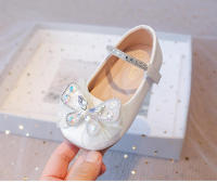 Zapatos de cuero para niñas pequeñas, calzado informal con encaje de mariposa, Princesa de cristal, dulce y Chic, planos y suaves para fiesta - details 11