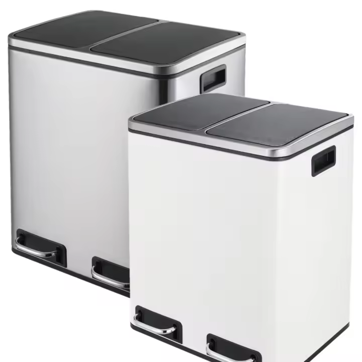 Cubo de basura de acero inoxidable con Pedal de pie, cubo de basura resistente a las manchas, cierre suave, doble compartimento, 30L - 1