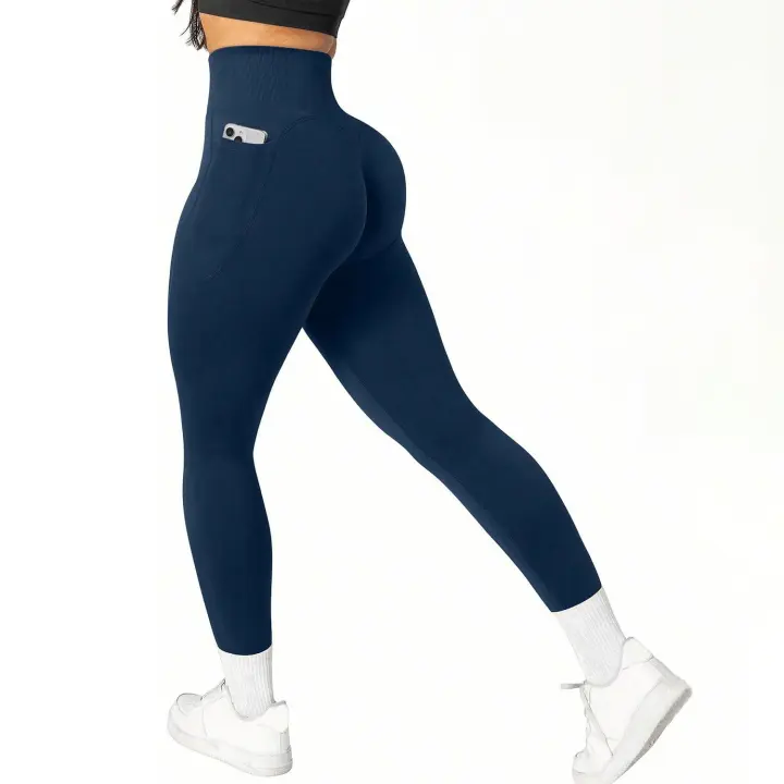 Europa y Estados Unidos nalgas de melocotón pantalones de yoga de cintura alta con bolsillos laterales dobles pantalones de yoga de gran tamaño pantalones elásticos ajustados pantalones deportivos de fitness para mujer - 1