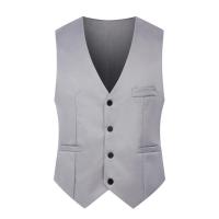 Chaleco de traje de Color puro para hombre, chaleco de negocios ajustado de un solo pecho, chaleco Formal con cuello en V para hombre, chaleco para hombre - details 10