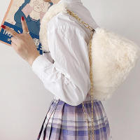 Bolso de mano de felpa con cadena pequeña, bandolera cuadrada de piel sintética, bolso de hombro esponjoso y cálido para compras, Otoño e Invierno - details 11
