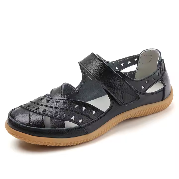 zapatos de piel auténtica para mujer, sandalias huecas blancas, mocasines planos de verano, talla grande 41 42 - 1