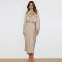 Primavera Verano nuevo vestido de manga larga de satén de gama alta vestido de noche elegante para mujer ropa de fiesta vestidos de celebridades - details 0