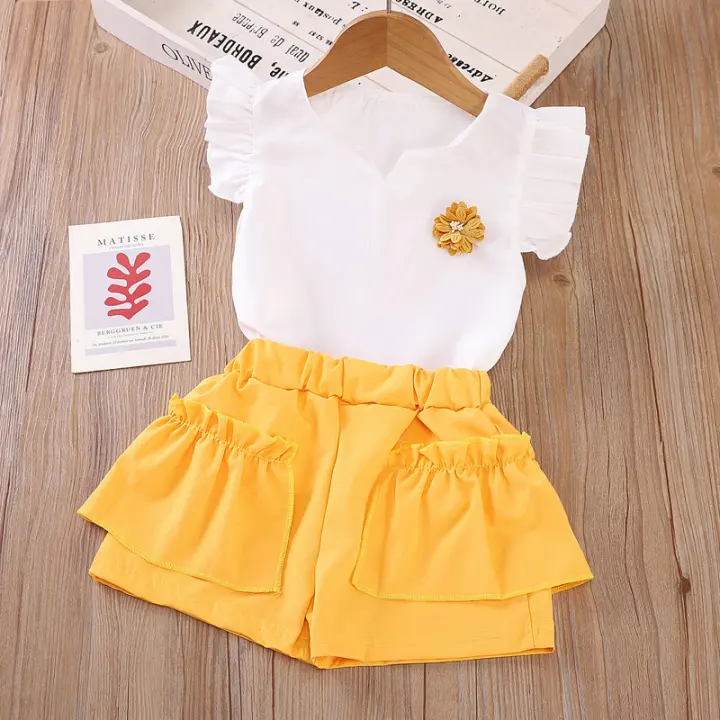 Conjunto De Ropa Para Bebe Niñas Verano Sin Mangas Top Y Shorts Moda Encantadora Prenda Casual Para Niñas EDAD 4-6Años - 1