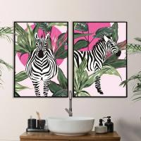 Póster de Animal de cebra, planta Tropical, piña, baño en maceta, leopardo rosa, pintura en lienzo, decoración artística de pared, baño adecuado - details 5