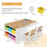 Juego de Mesa y 2 Sillas de Arte para Niños, Escritorio de Juegos y Manualidades 2 en 1 para Niños con Mesa Elevable, Rollo de Papel, Vasos de Pintura y 6 Contenedores (Natural) - details 6