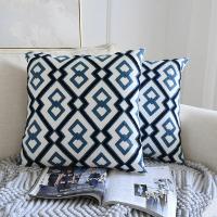 Funda de almohada bordada de algodón azul, cojín de decoración del hogar, bordado geométrico, hilo de ganchillo, sofá, cojín trasero - details 15