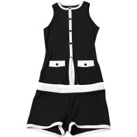 BUNO-Traje Sexy de punto negro con pantalón corto para mujer, traje elegante sin mangas con bolsillos dobles, Top con hebilla de un solo pecho, conjunto de 2 piezas, trajes nuevos 2025 - details 33