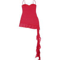 BUNO-Minivestido Sexy con volantes y purpurina para mujer, vestido asimétrico rojo con espalda descubierta para fiesta y playa, vestidos ajustados para primavera y verano 2025 - details 9