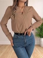 Blusa elegante de oficina de negocios para mujer, camisas elegantes de manga larga con cuello en V en capas, Tops de trabajo 2024 - details 2